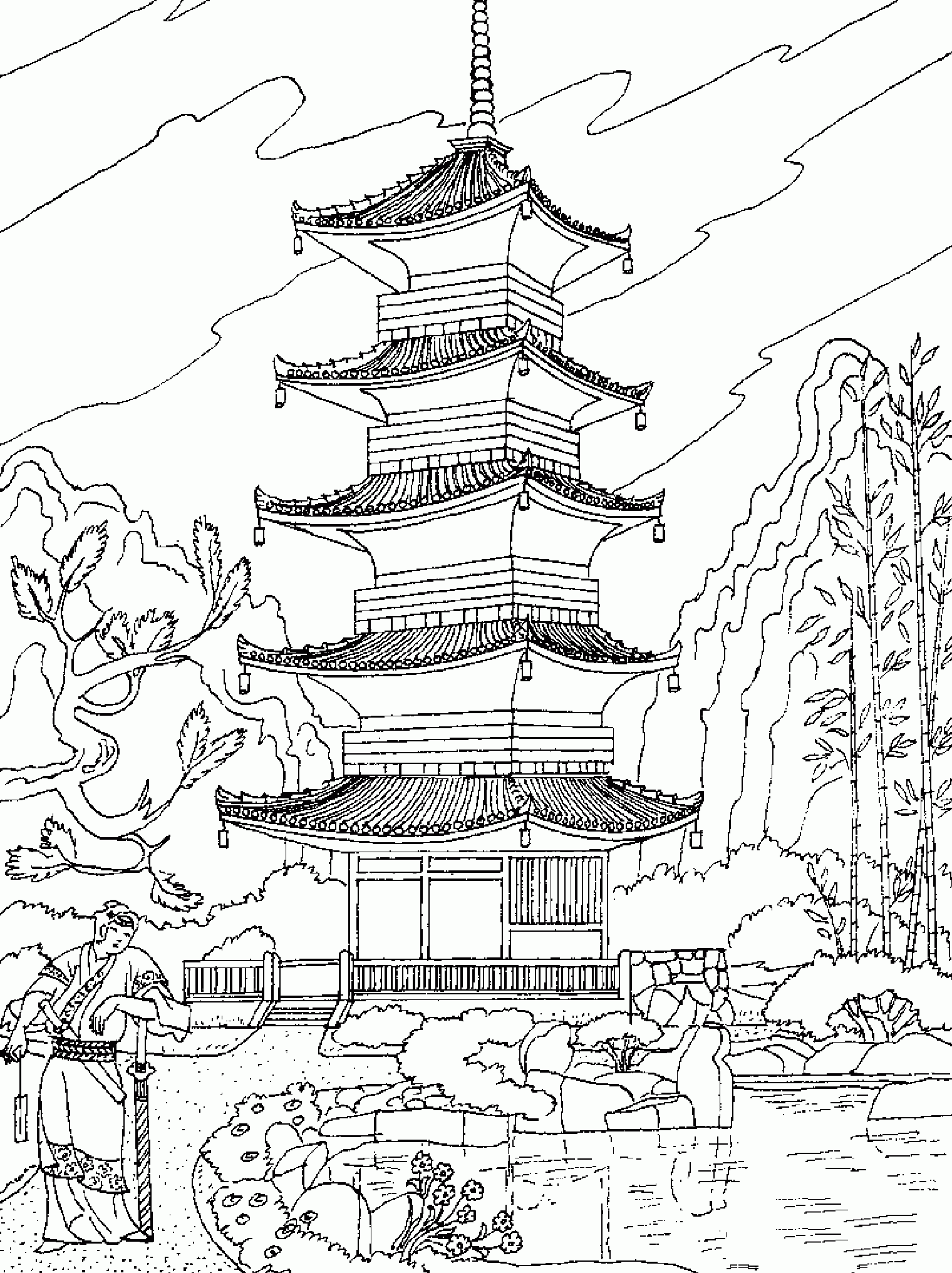 Chinese Temple China U0026 Asia Coloring Pages For Adults