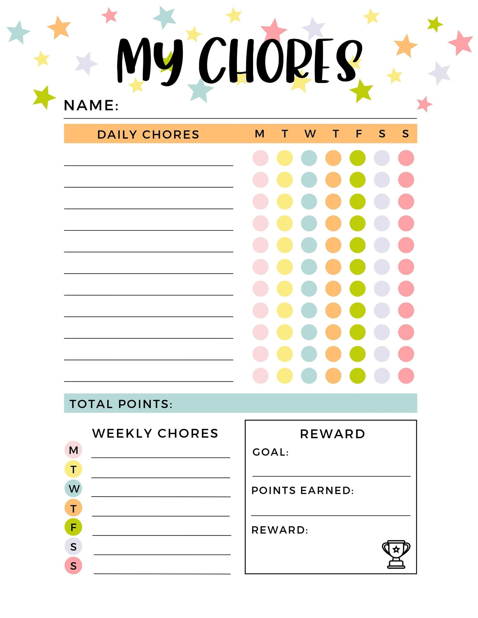 Chore Charts For Kids Chore Chart Printable Reward Chart 