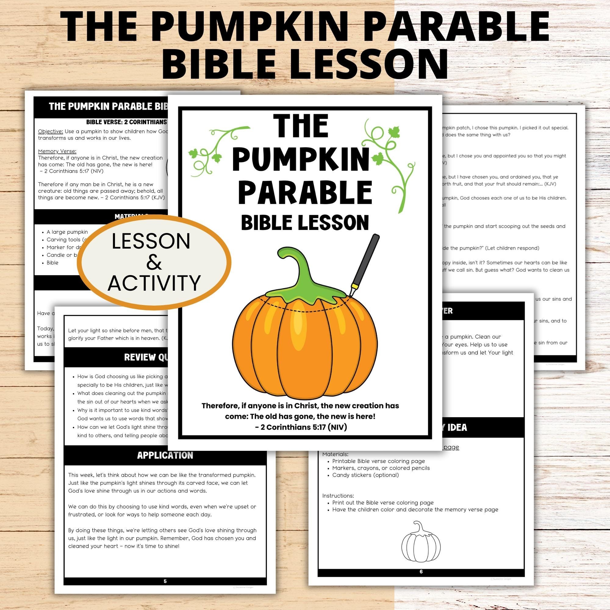 Christian Halloween Pumpkin Parable Bible Lesson Activity Sunday 