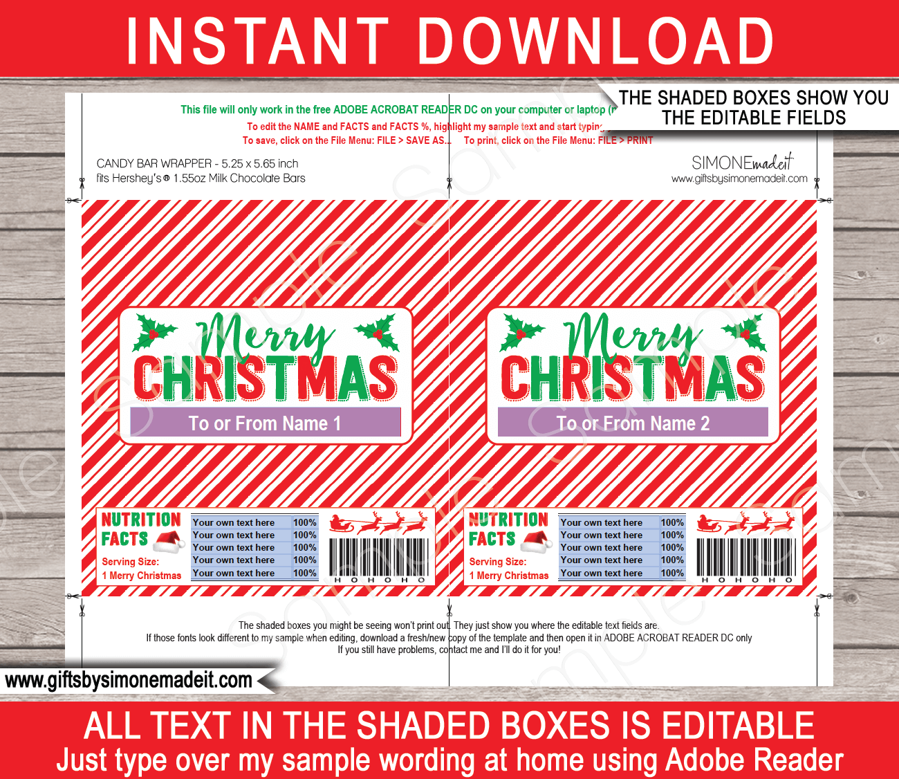 Christmas Candy Bar Wrappers 1 55oz Hersheys Red U0026 Green