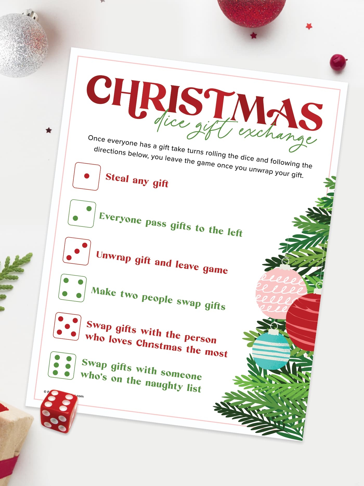 Christmas Dice Game FREE Printable For Gift Exchange Favorite 
