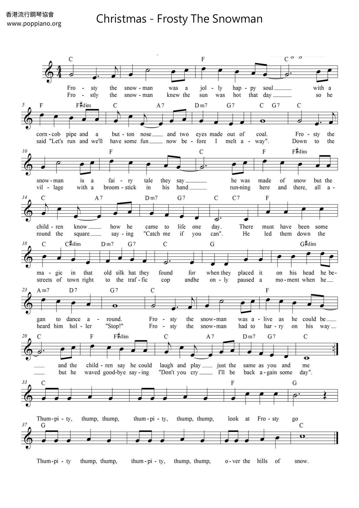  Christmas Frosty The Snowman Sheet Music Pdf Free Score 