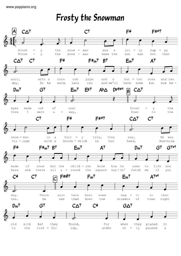 Christmas Frosty The Snowman Sheet Music Pdf Free Score