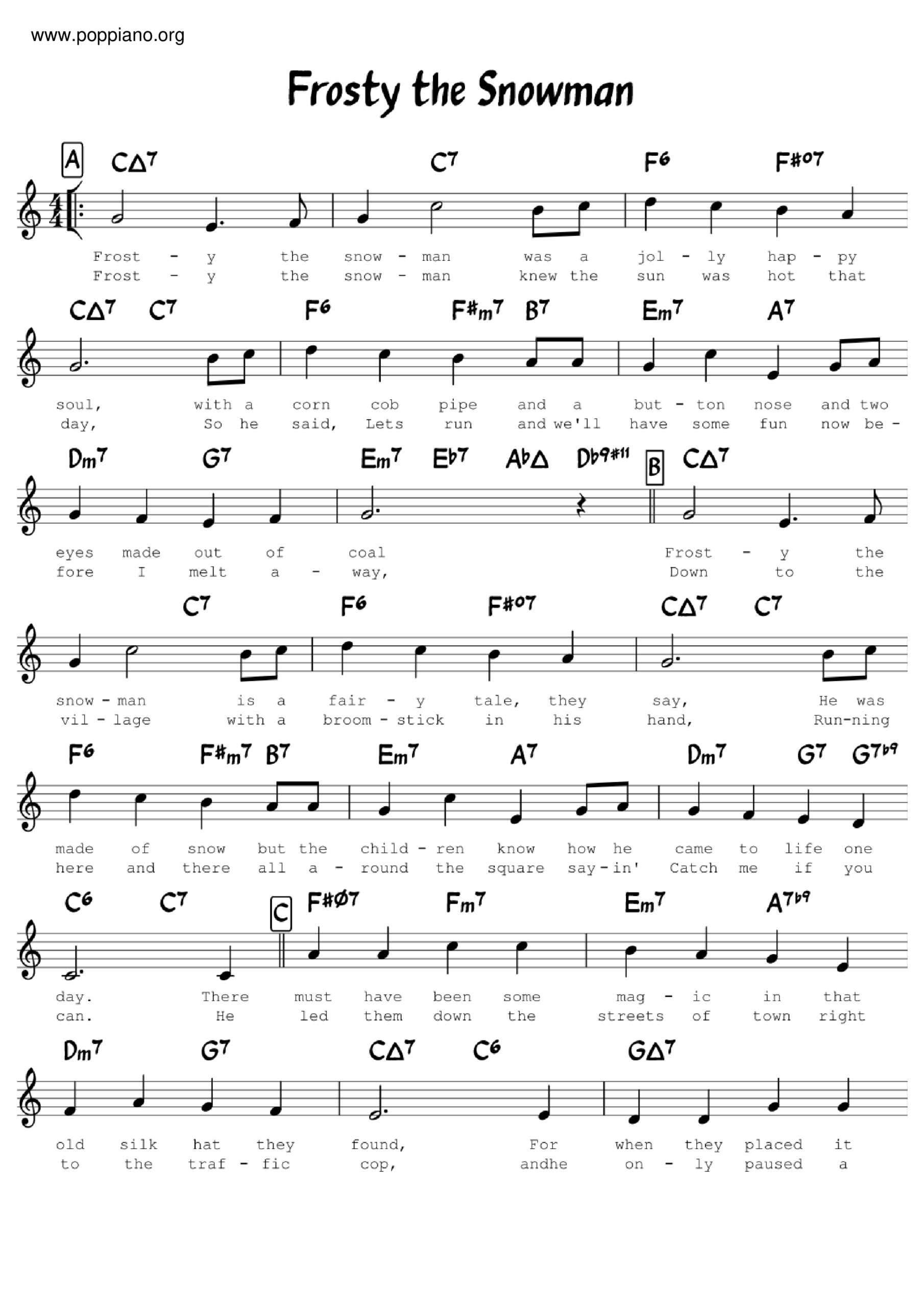  Christmas Frosty The Snowman Sheet Music Pdf Free Score 