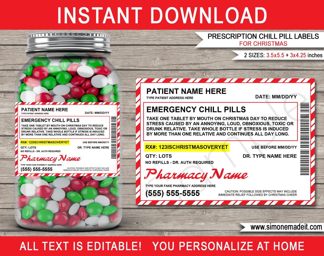 Christmas Prescription Chill Pills Walgreens For Jars