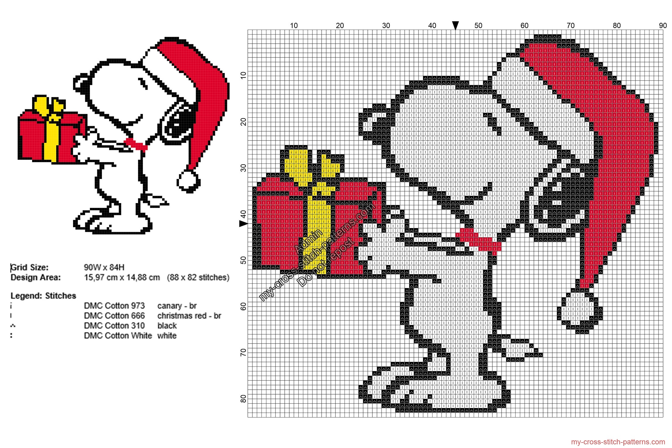 Christmas Snoopy With A Present Free Cross Stitch Pattern 88x82  Christmas Snoopy With A Present Free Cross Stitch Pattern 88x82