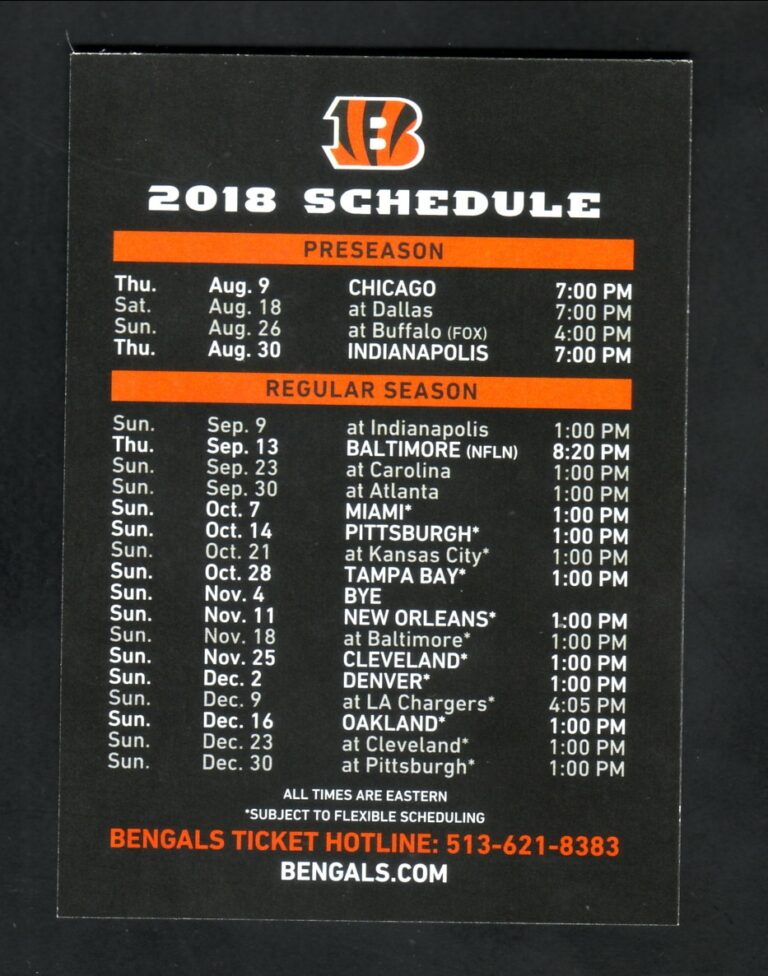 Cincinnati Bengals 2018 Pocket Schedule Gold Star Chili EBay