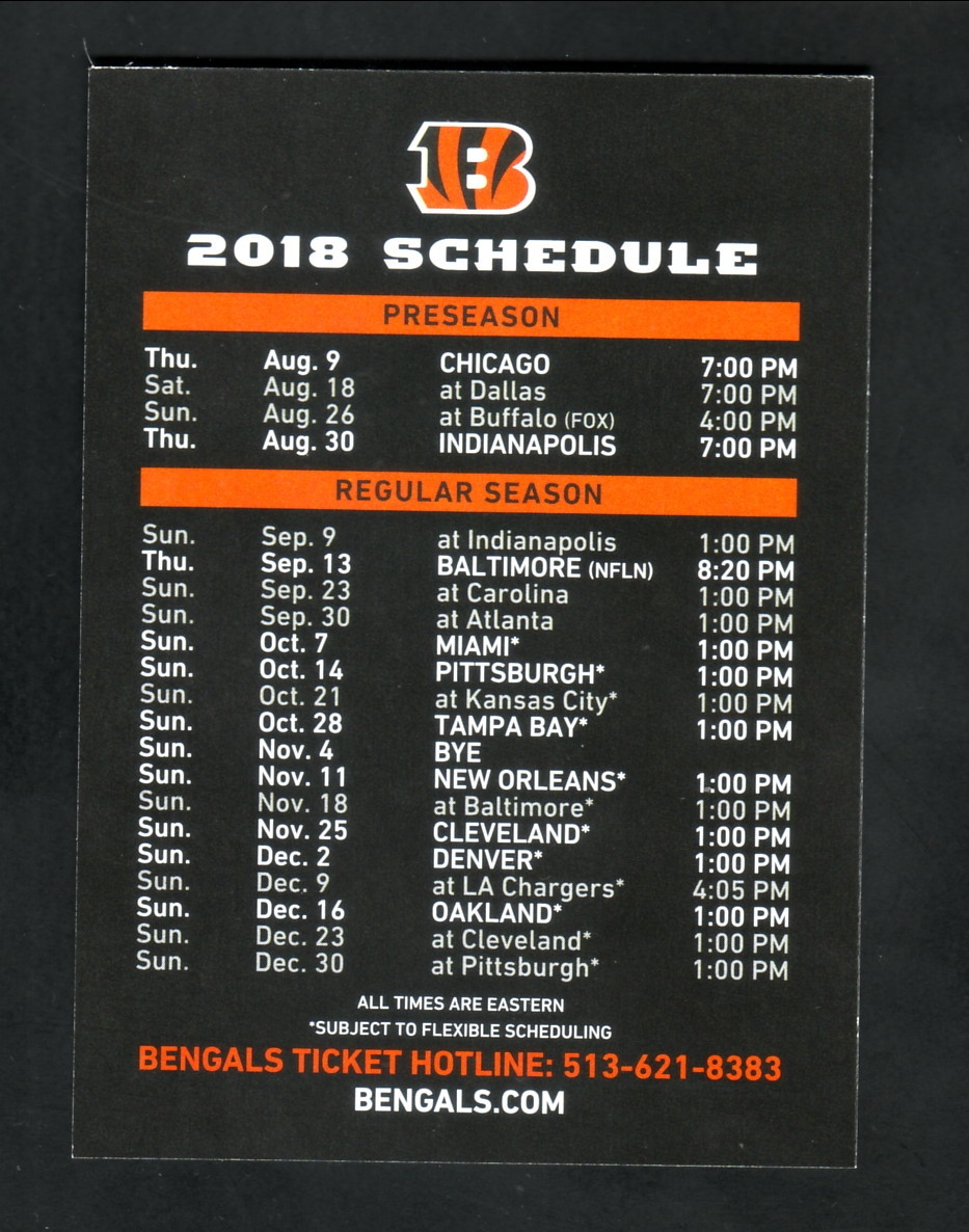 Cincinnati Bengals 2018 Pocket Schedule Gold Star Chili EBay
