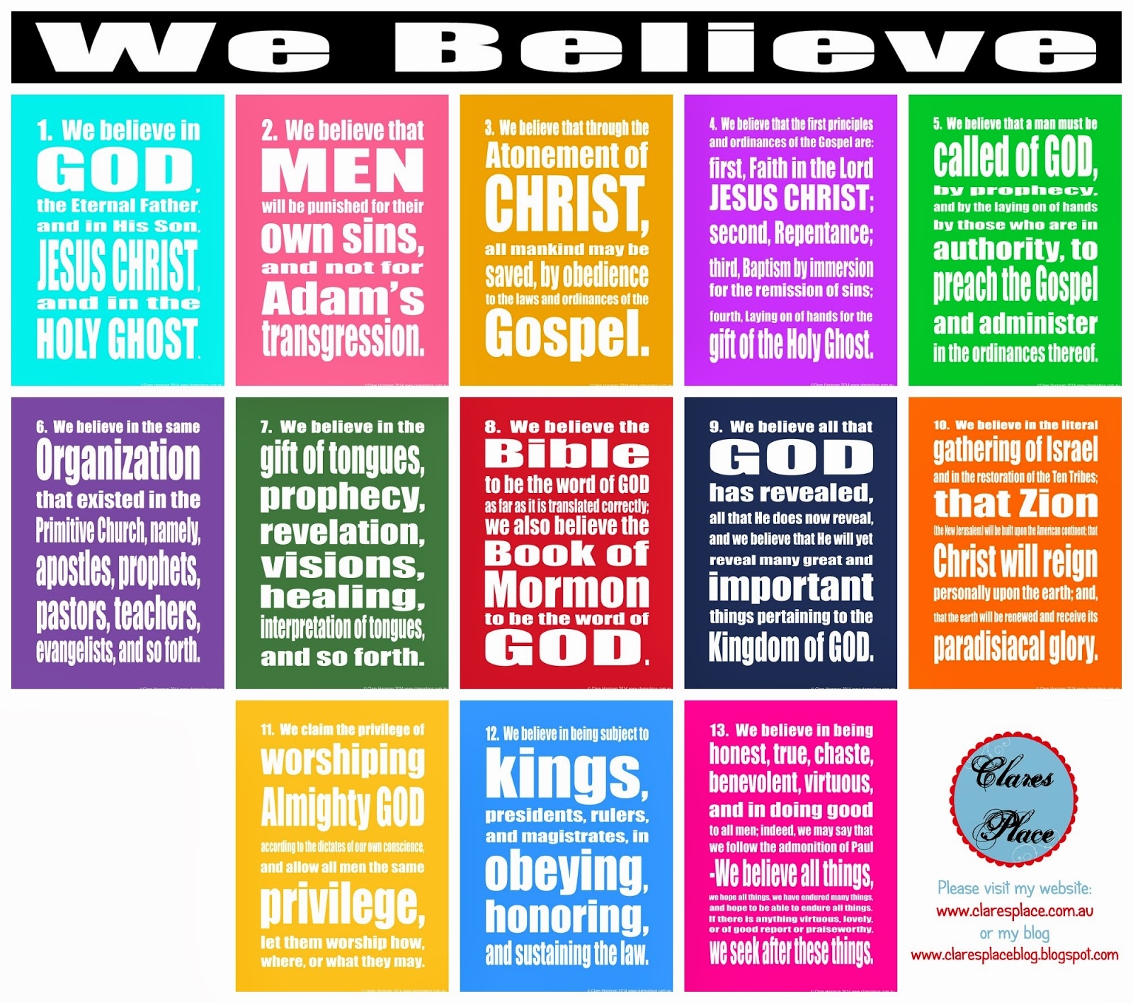 13 articles of faith printable