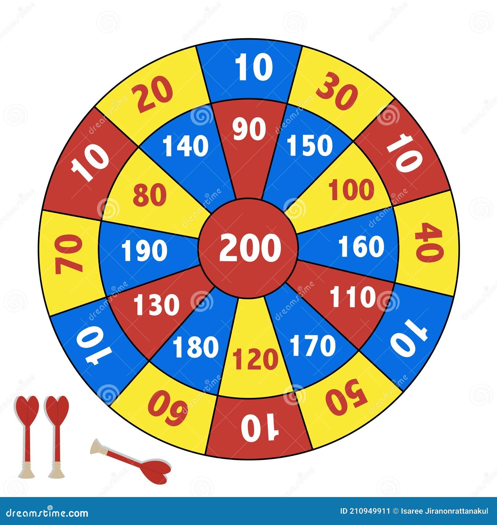 Classic Dart Board Target And Darts Arrow Isolated On White 