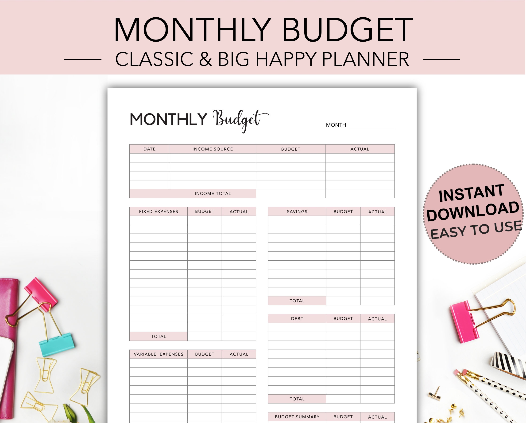 Classic Happy Planner Monthly Budget Budget Planner Happy 