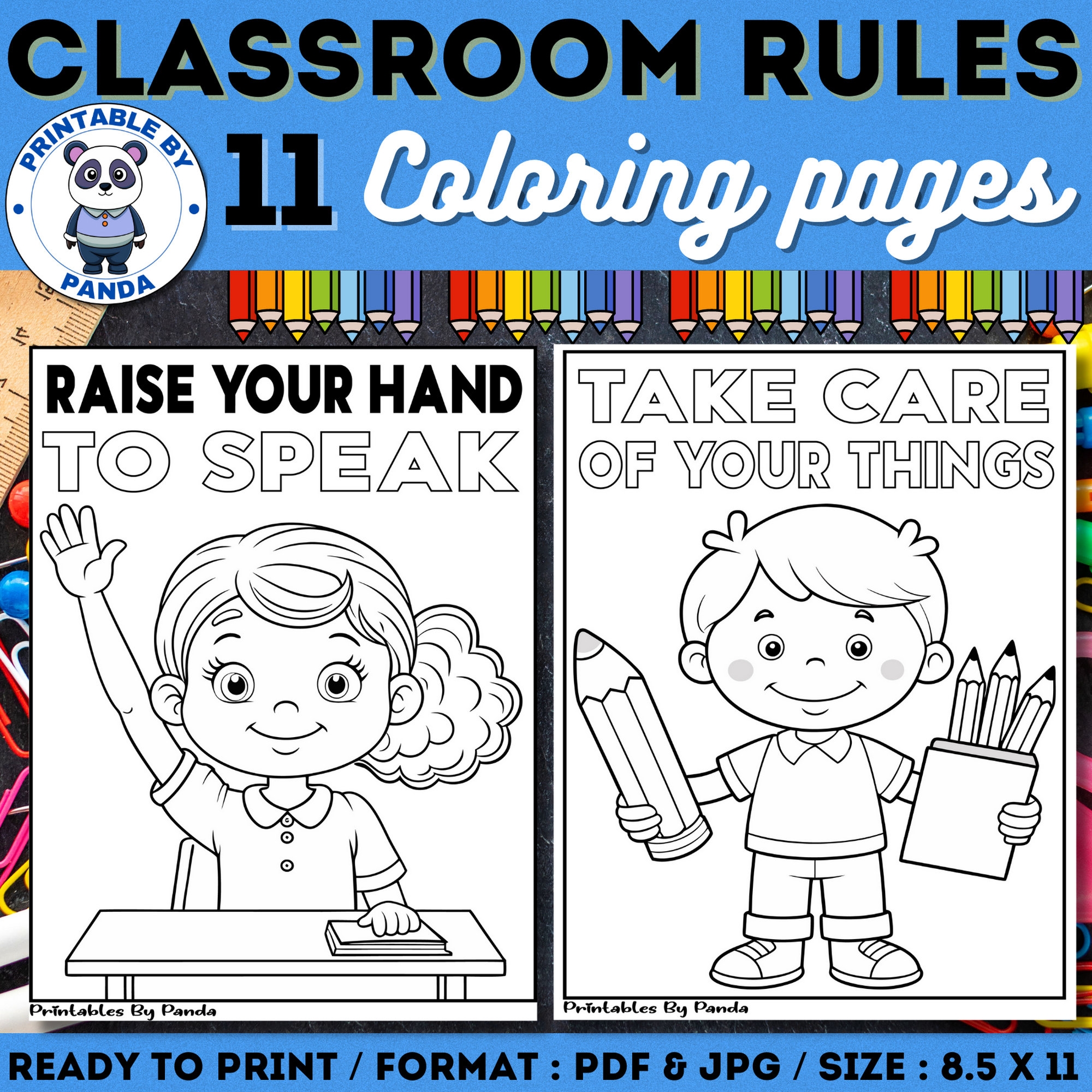Classroom Rules Coloring Pages Sheets Poster For Kindergarten preschool First Grade Back To School Classroom Rules Printable Worksheet Etsy