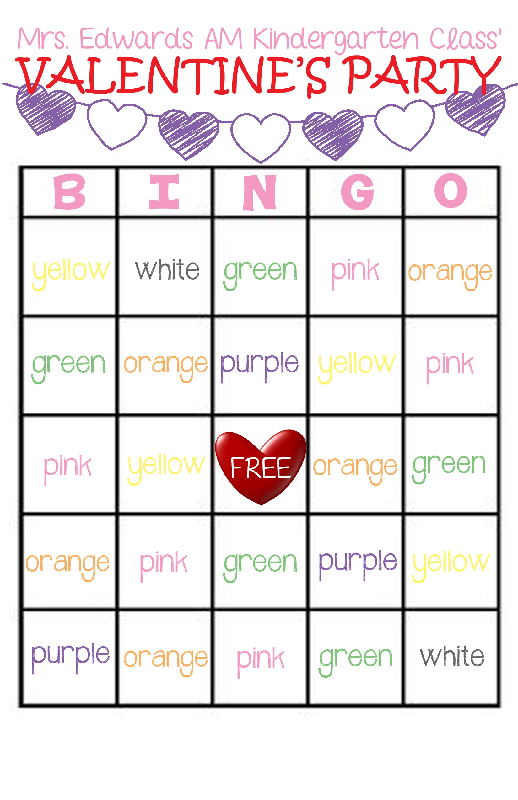 Classroom Valentines Party Bingo Game FREE Printable Jeni Ro Worksheets Library