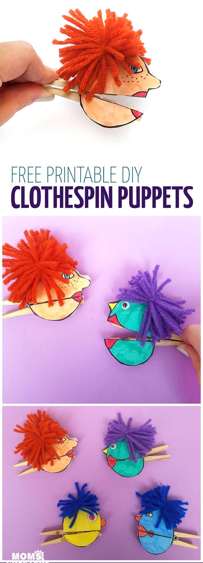 Clothespin Paper Puppets Free Printable Moms And Crafters