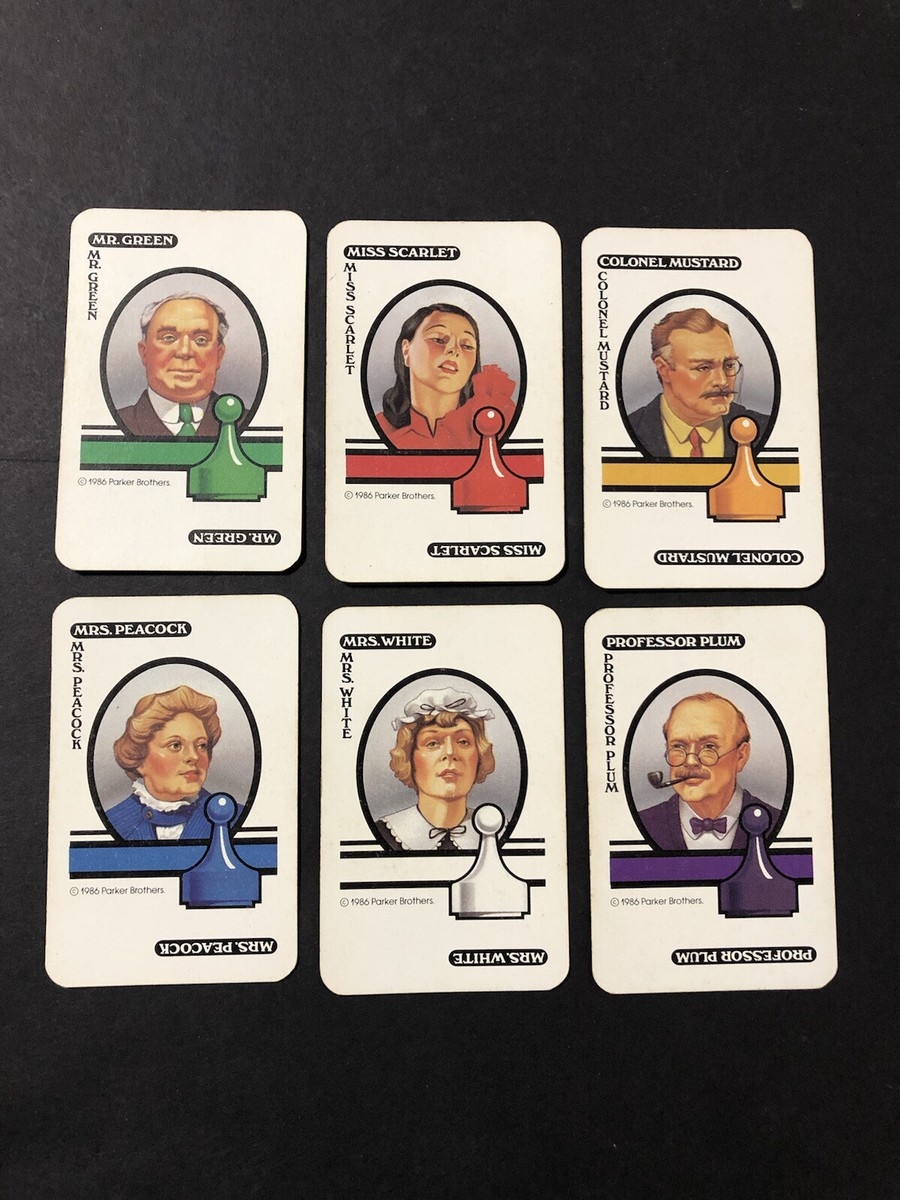Clue Board Game SUSPECT CARDS ONLY Set 6 Vintage 1972 Crime 