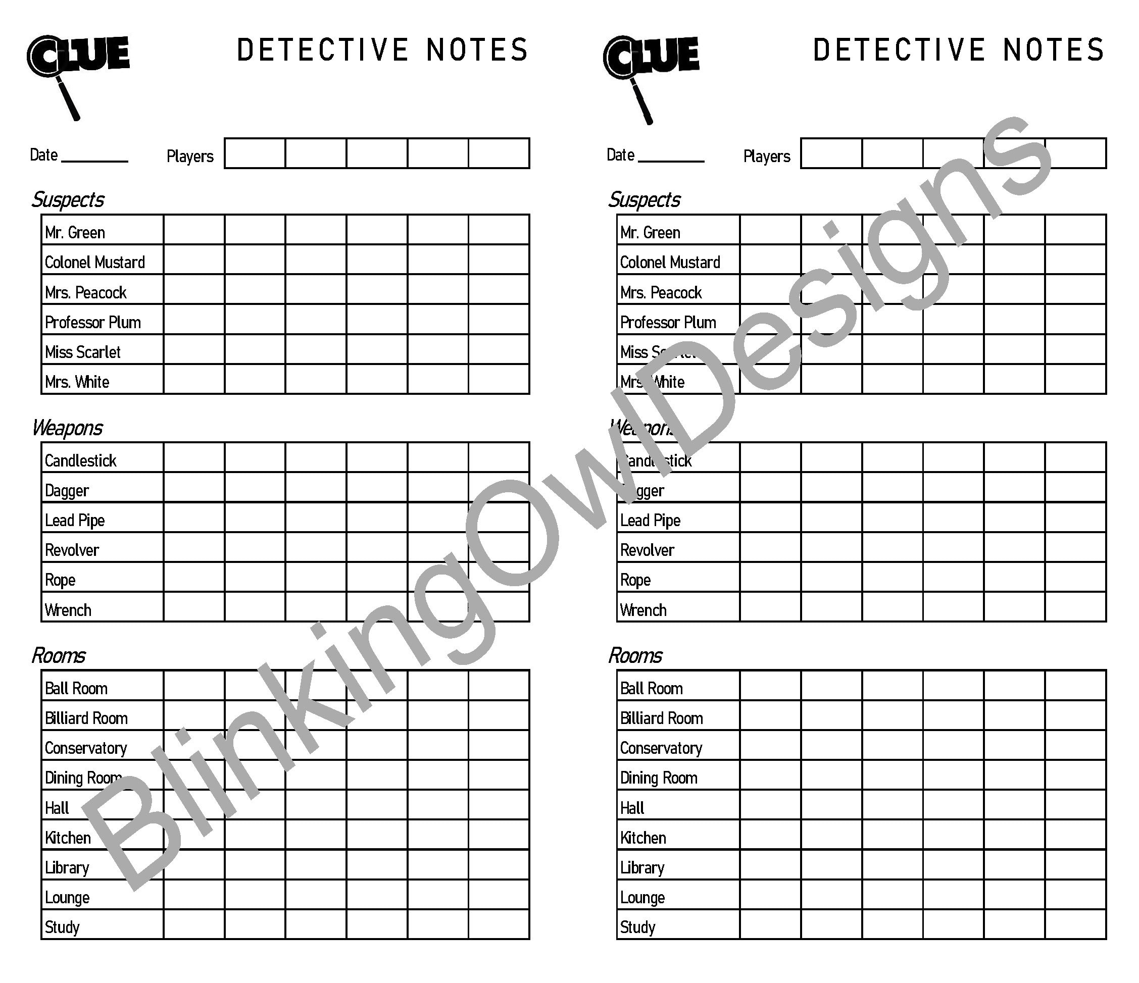 printable clue game sheets printable clue game sheets