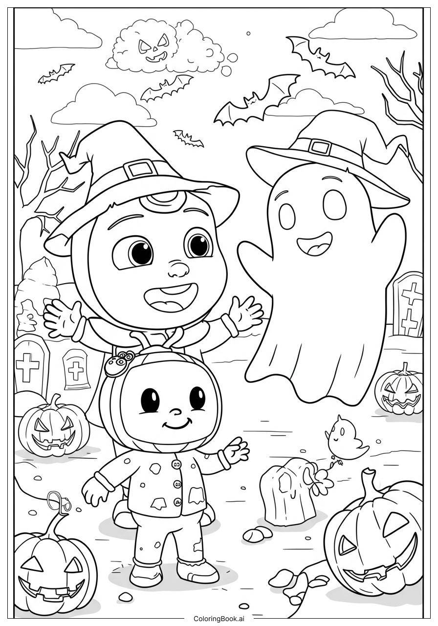 Cocomelon Ghostly Halloween Parade Coloring Page Free PDFu0026PNG 