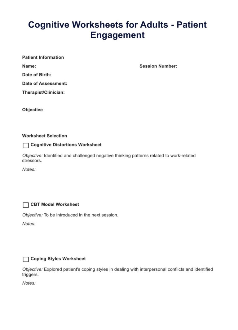 Cognitive Worksheets For Adults U0026 Example Free PDF Download