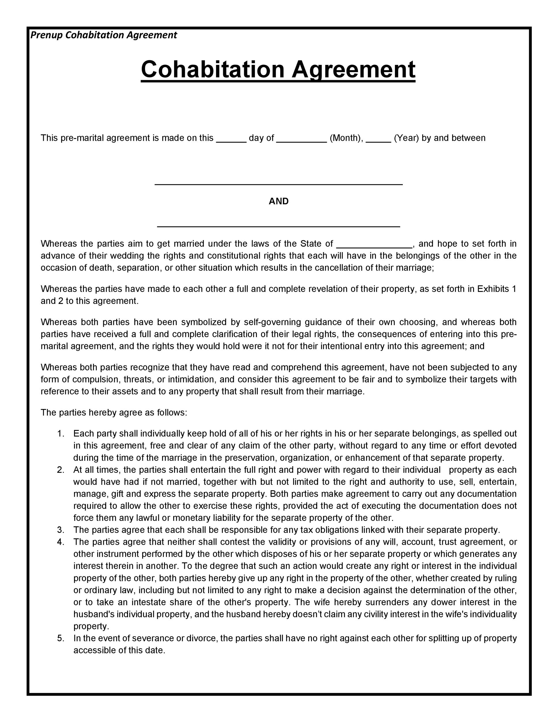 Cohabitation Agreement 30 Free Templates U0026 Forms TemplateLab