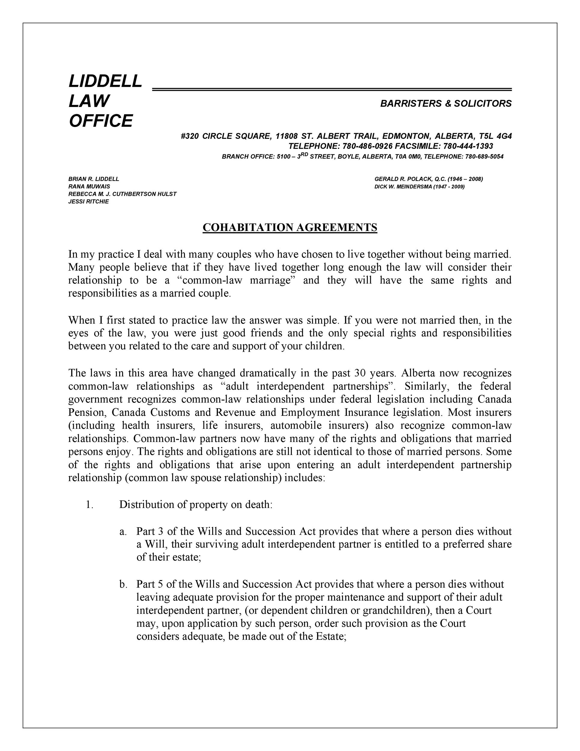 free printable cohabitation agreement