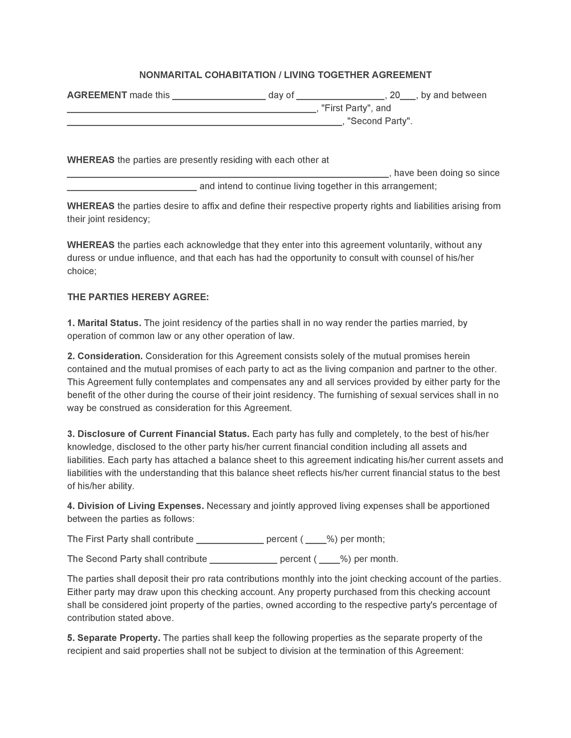 Cohabitation Agreement 30 Free Templates U0026 Forms TemplateLab