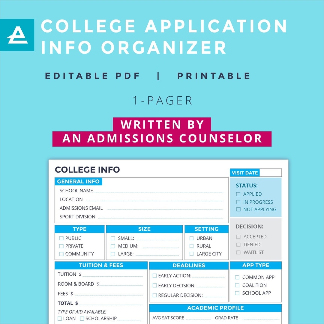 College Application Info Organizer Printable Written By An 