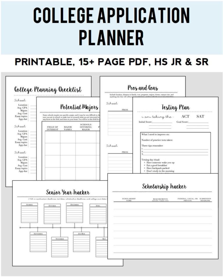 College Application Planner 15 Page Printable Etsy