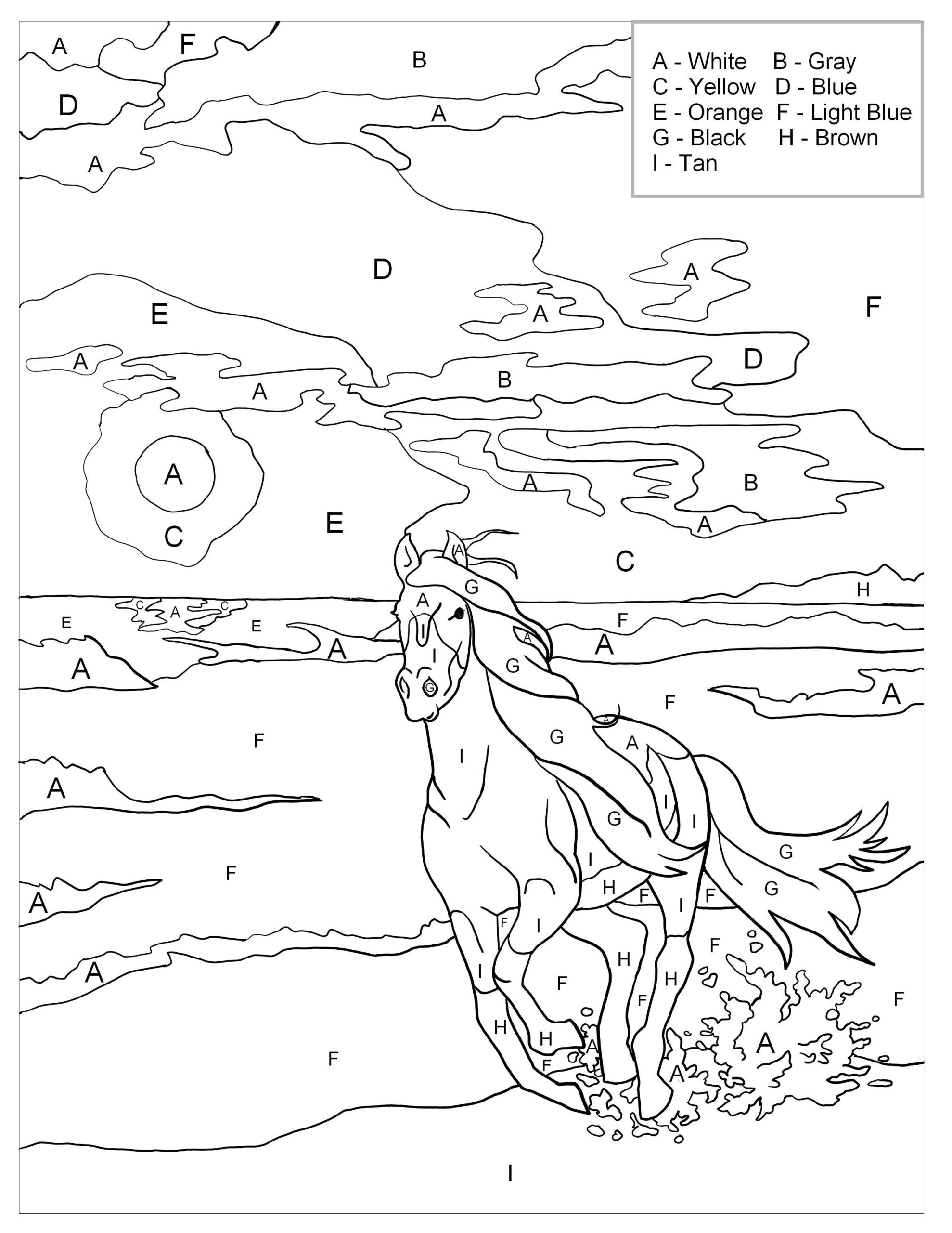 Color By Letter Horse Printable Worksheet