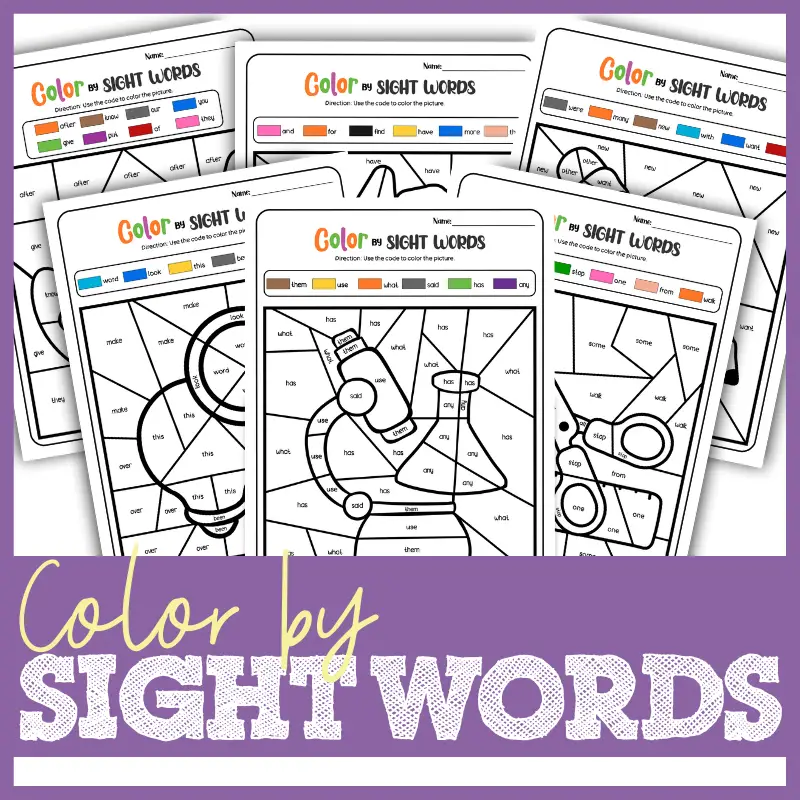 free printable color by sight word worksheets