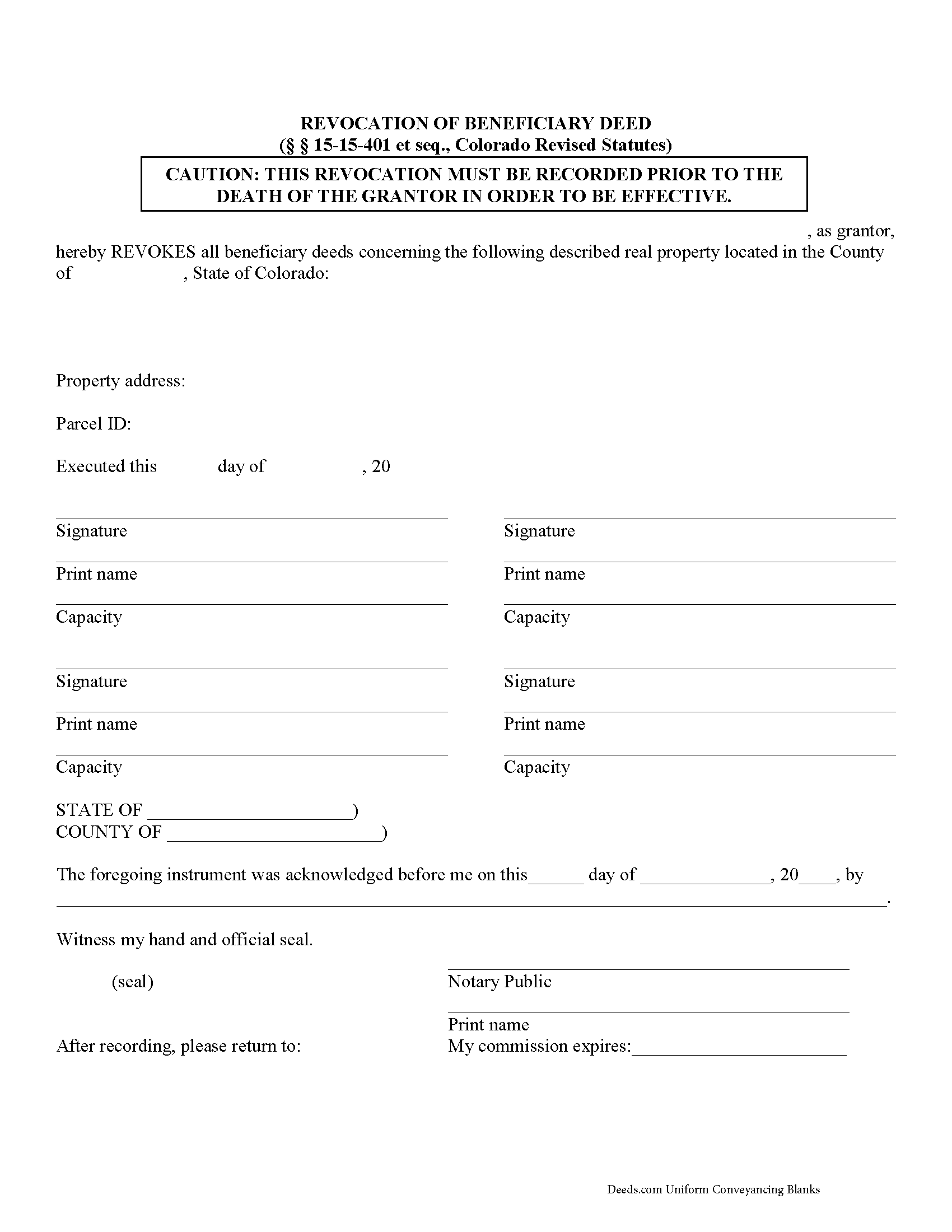 Colorado Beneficiary Deed Revocation Forms Deeds