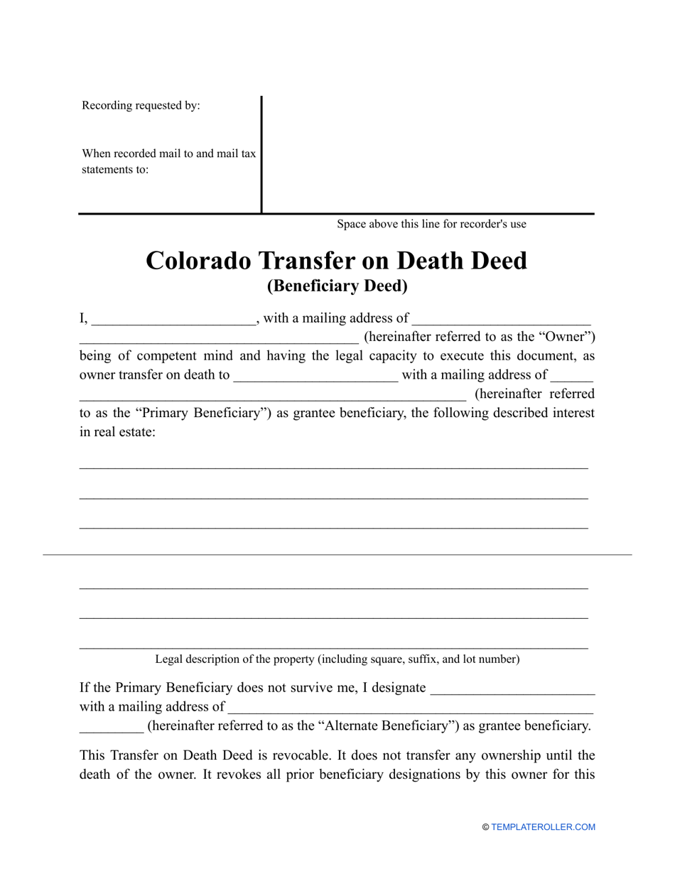 Colorado Transfer On Death Deed Form Fill Out Sign Online And Download PDF Templateroller