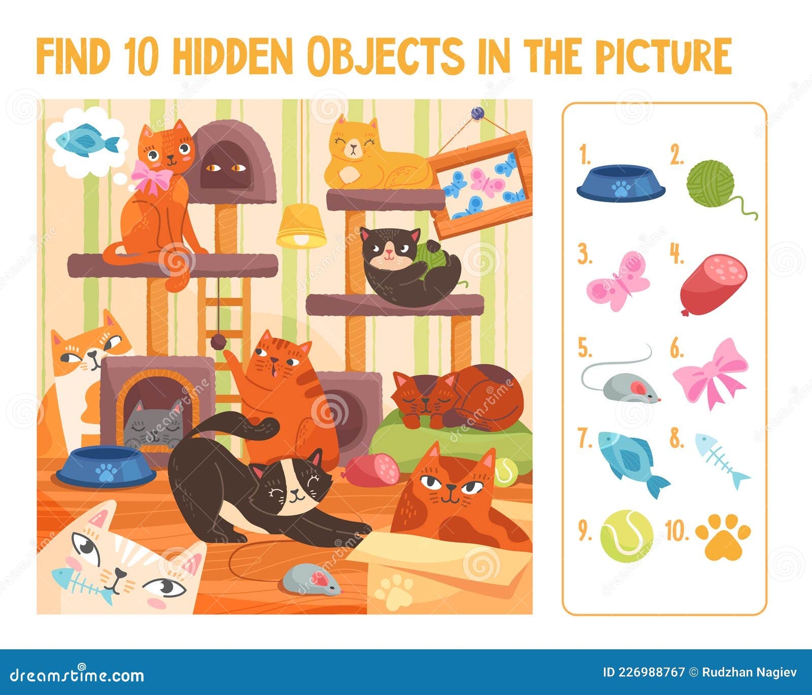 Colorful Papersheet Game Find 10 Hidden Objects In The Picture Worksheets Library