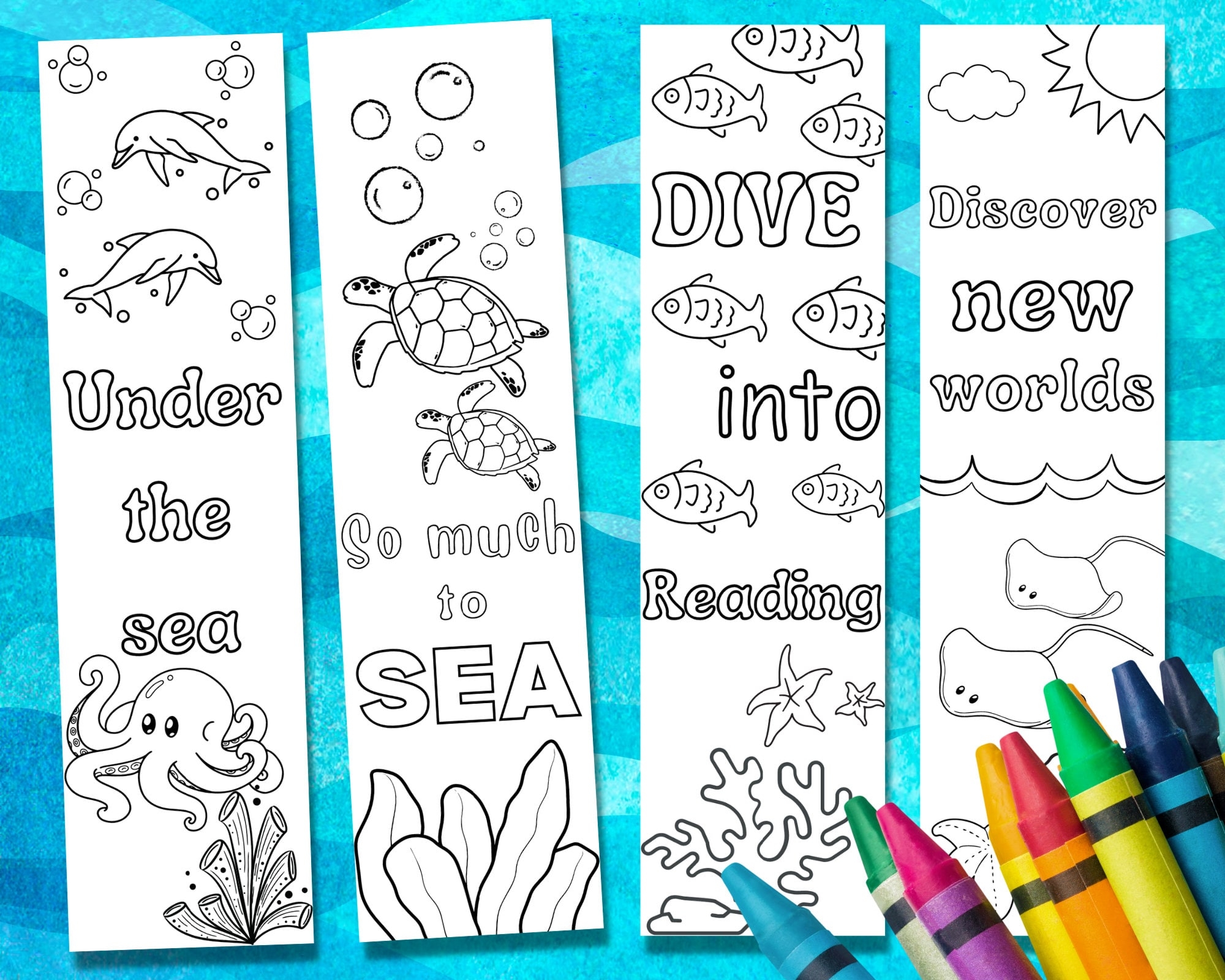 Coloring Bookmarks Printable Ocean Bookmarks For Kids Etsy Worksheets Library