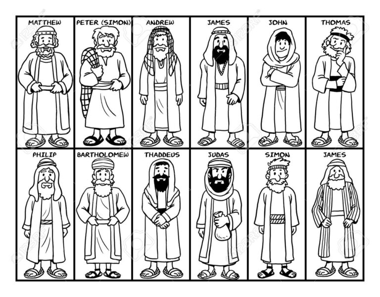 Coloring Page Of Jesus Twelve Disciples Stock Photo Picture And 