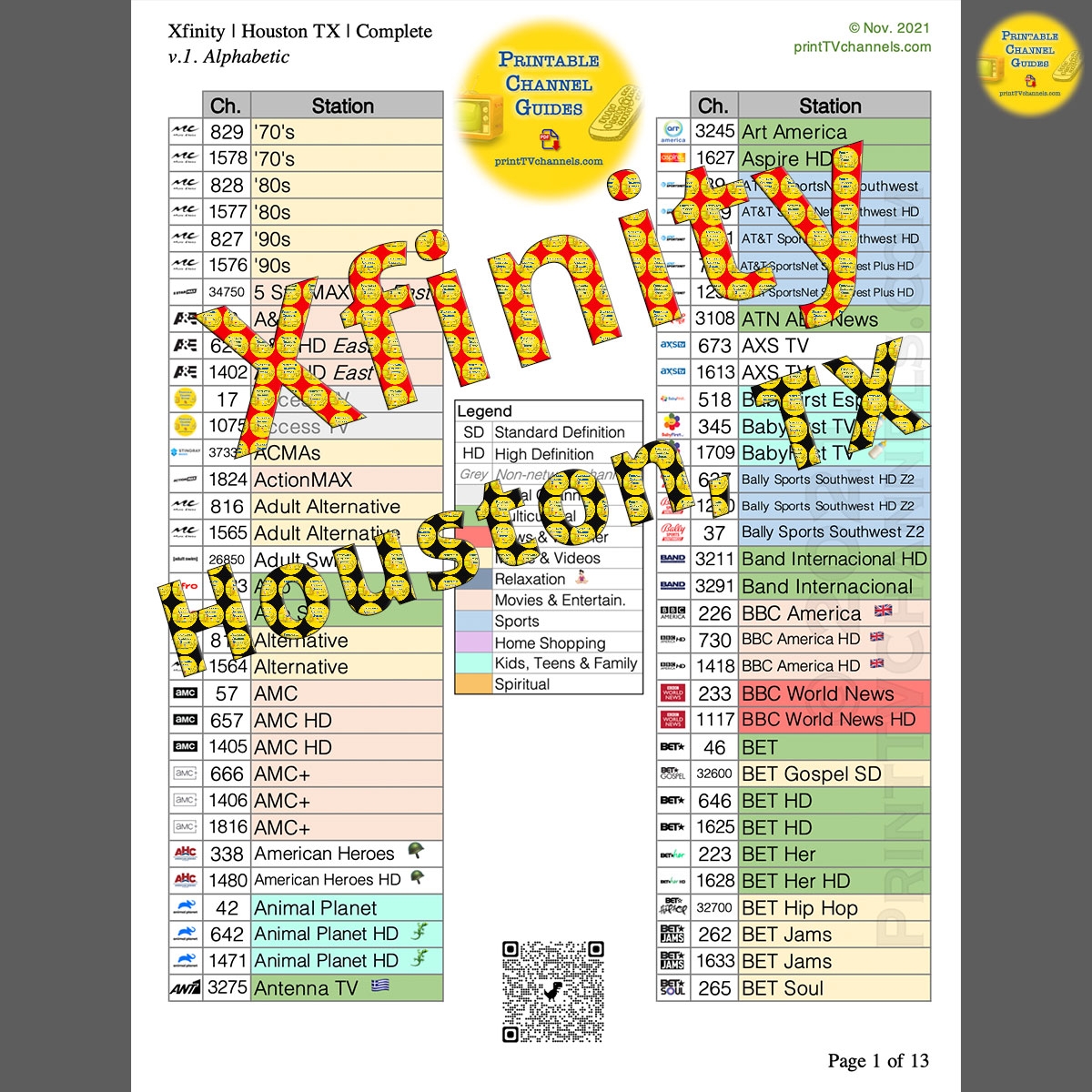 Comcast Xfinity Channel Lineup Guide HOUSTON By Station Worksheets Library