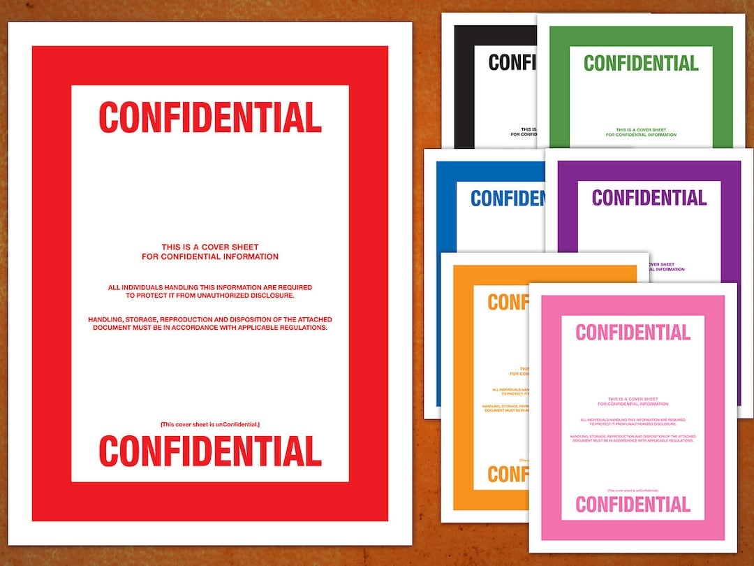 CONFIDENTIAL Top Secret Classified Document Cover Sheets Multiple Colors PDF Instant Download Printable Print Etsy