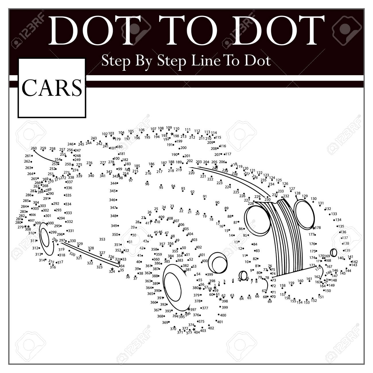 Connect The Dots Kids Cars Puzzle Worksheet Royalty Free SVG 