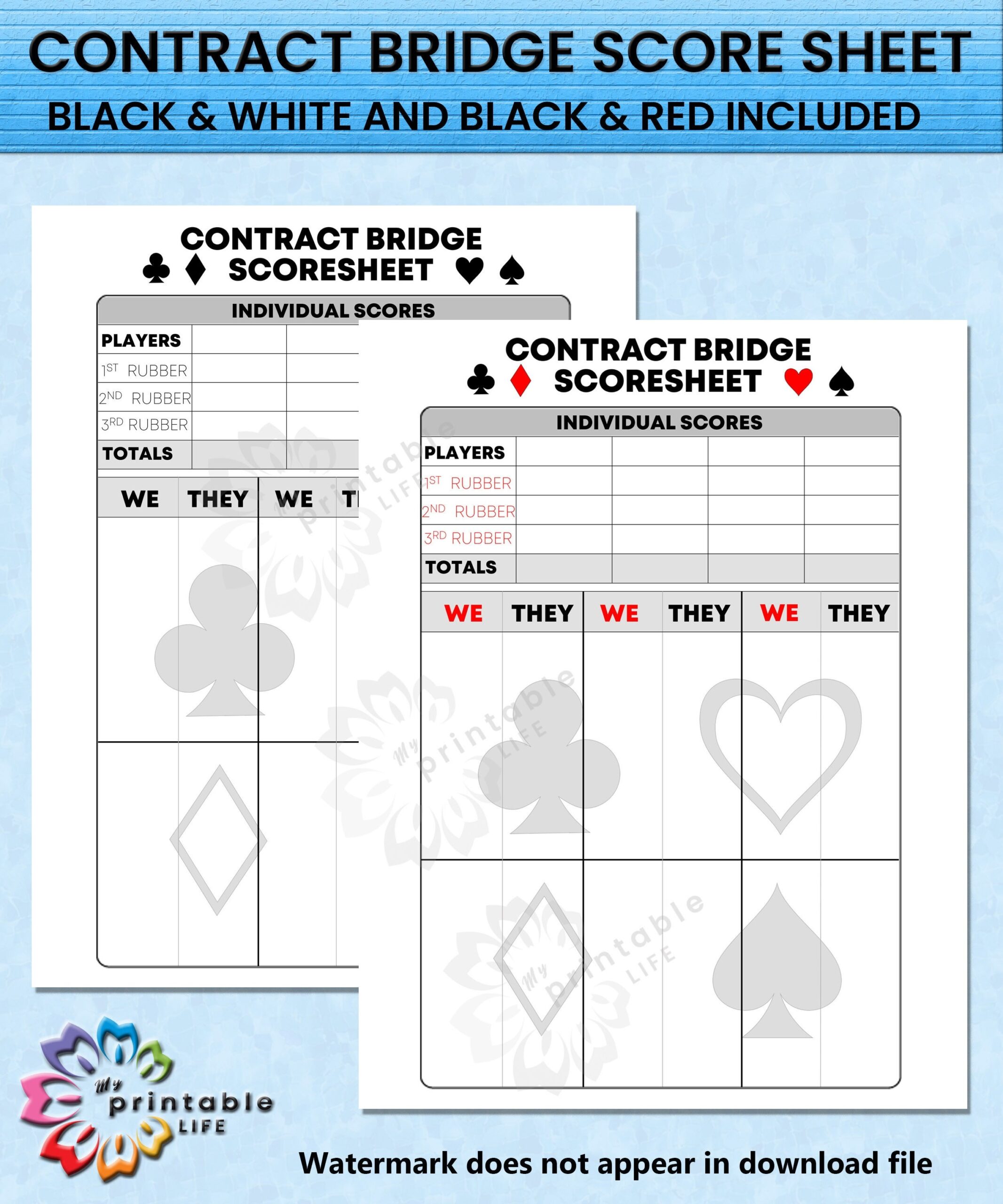 free printable bridge score sheets