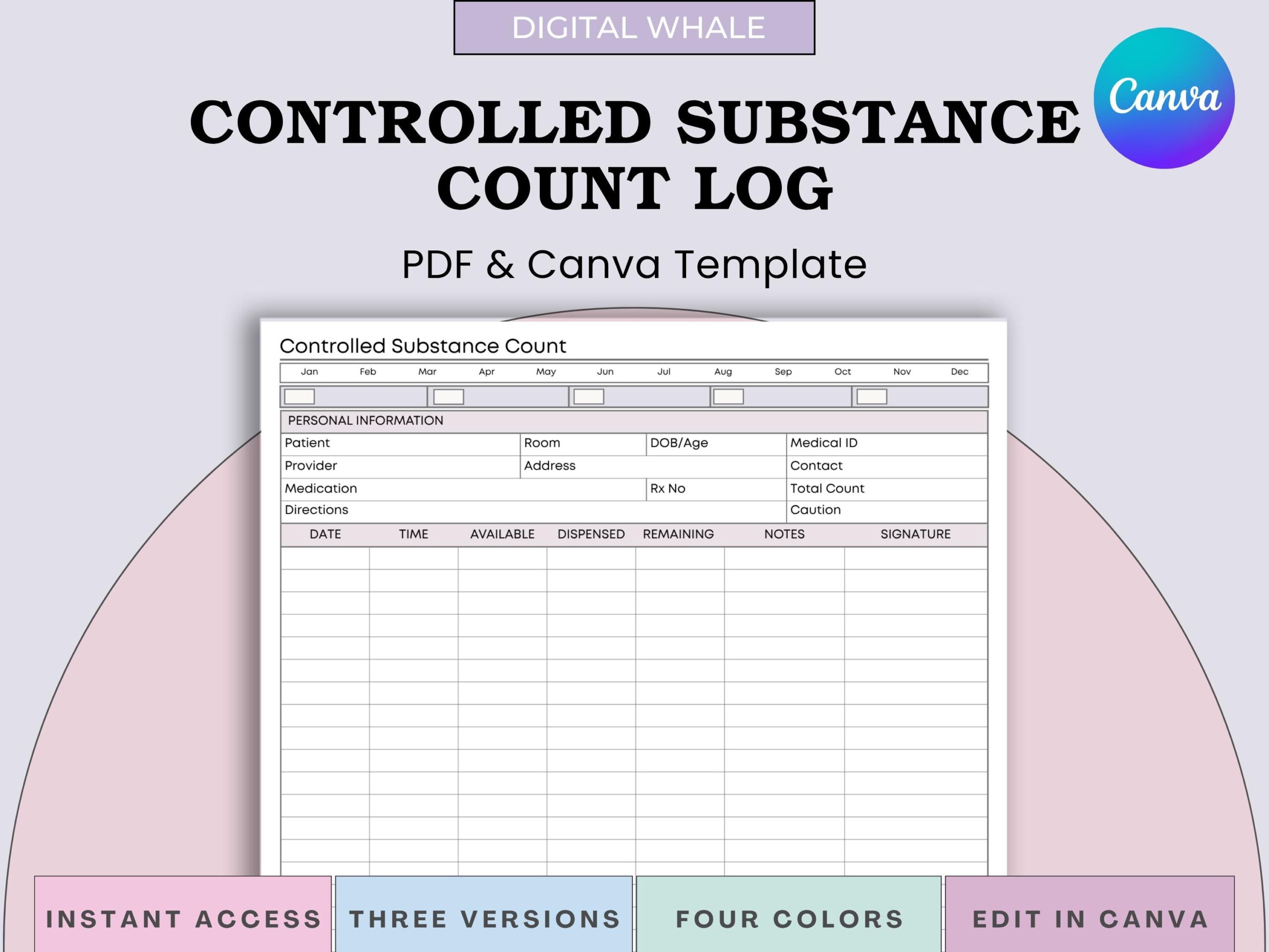 Controlled Substance Count Log Printable Medication Tracking 