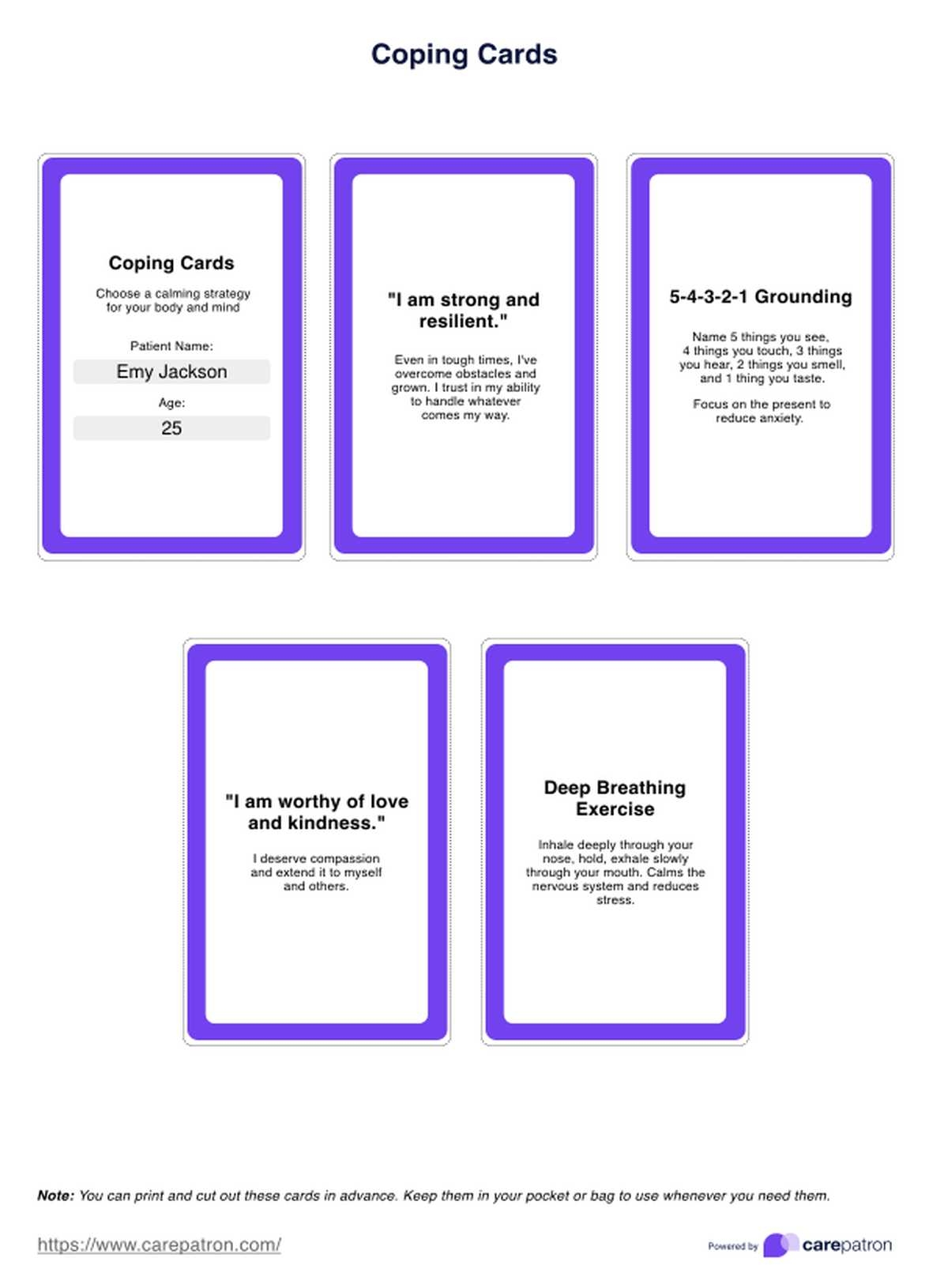 Coping Cards U0026 Example Free PDF Download