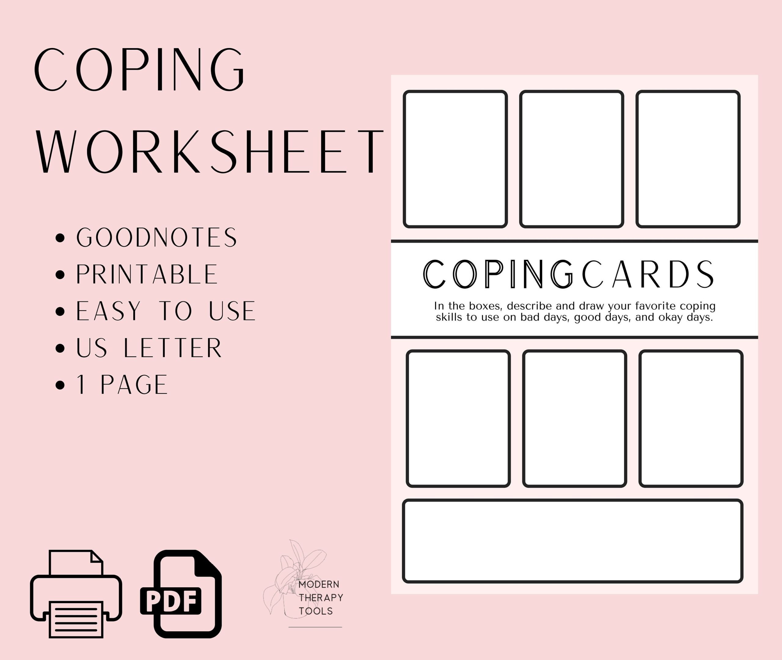 Coping Cards Worksheet PDF Therapy Worksheet Printable PDF Goodnotes Therapy Intervention Lmft Lcsw