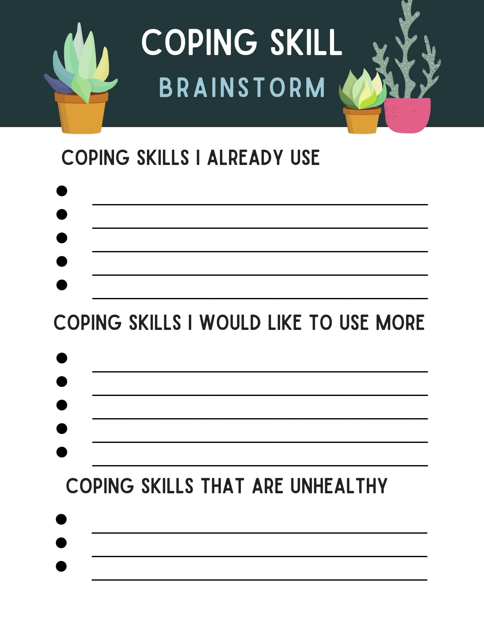 Coping Skill Worksheet Brainstorm Download Kid Trauma Therapy CBT Worksheet Printable Therapy Worksheet Anxiety Depression Worksheet