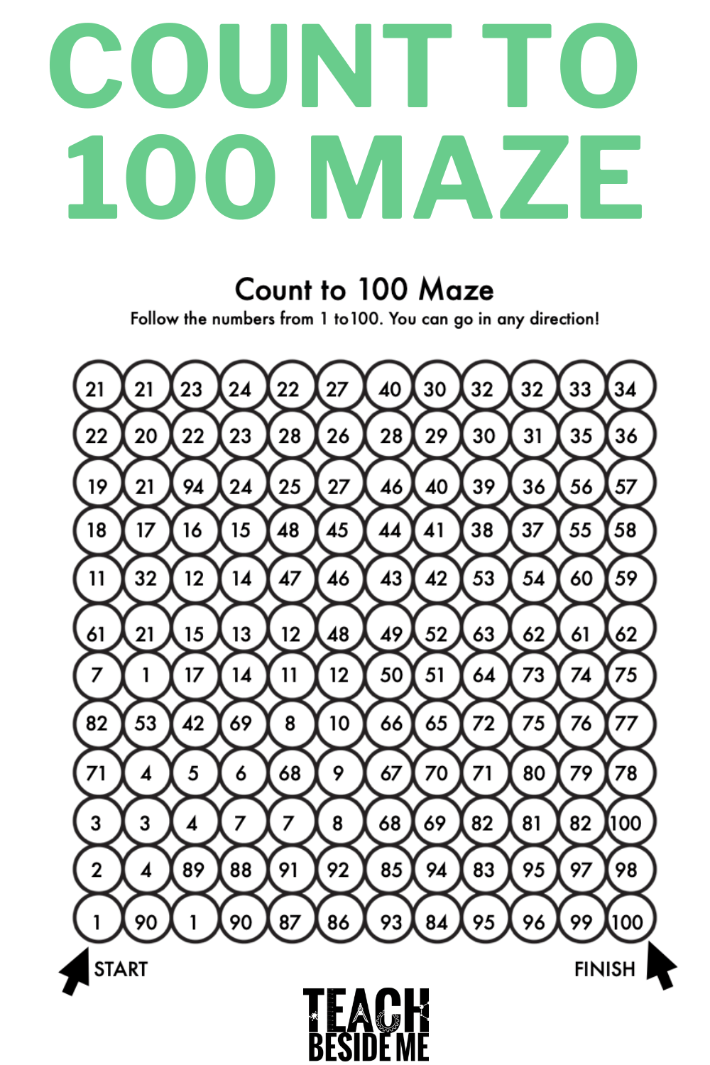 Count To 100 Maze Printable Teach Beside Me