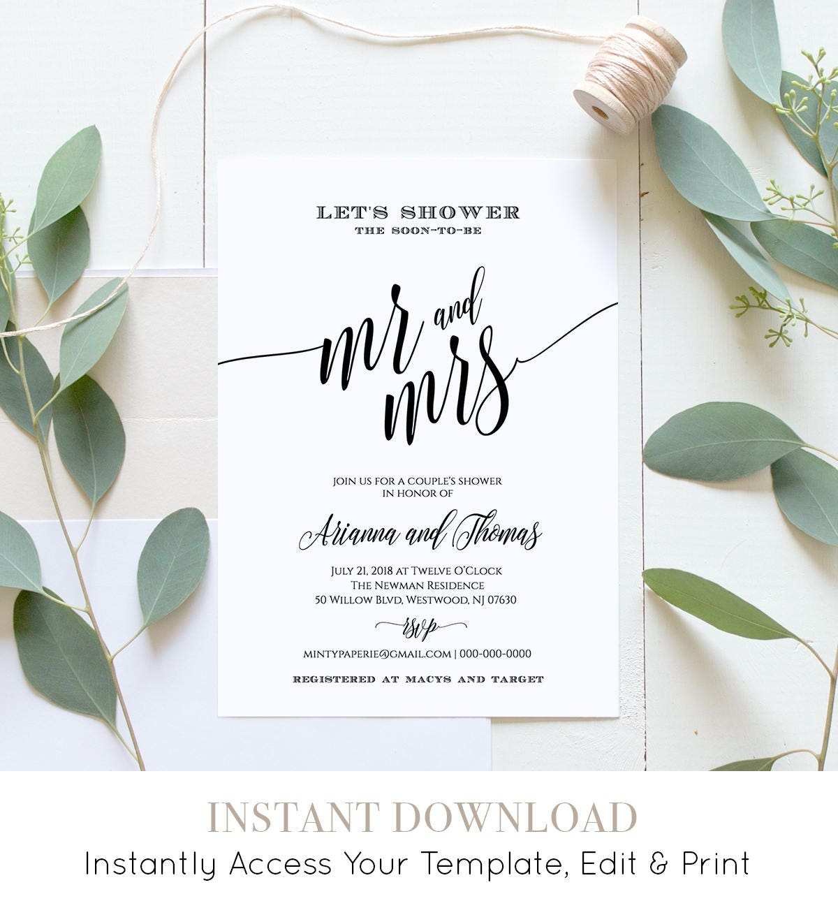 Couples Shower Invitation Printable Wedding Shower Invite 100 Editable Template Instant Download Mr And Mrs Digital DIY 020 101BS Etsy