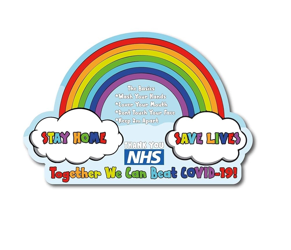 COVID 19 Rainbow Thank You NHS Support Self Adhesive Signage Sticker Covid19 Corona Virus Isolate Amazon co uk DIY U0026 Tools