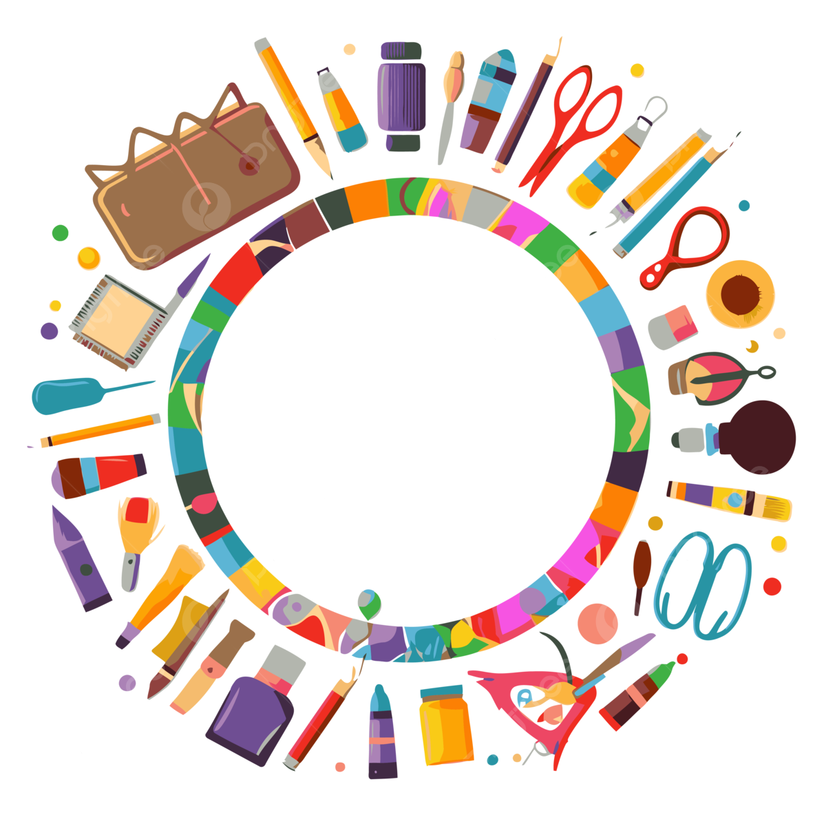 Craft Supplies Vector Sticker Clipart Circle Full Of Colorful Crafts Cartoon Sticker Clipart PNG And Vector With Transparent Background For Free Download