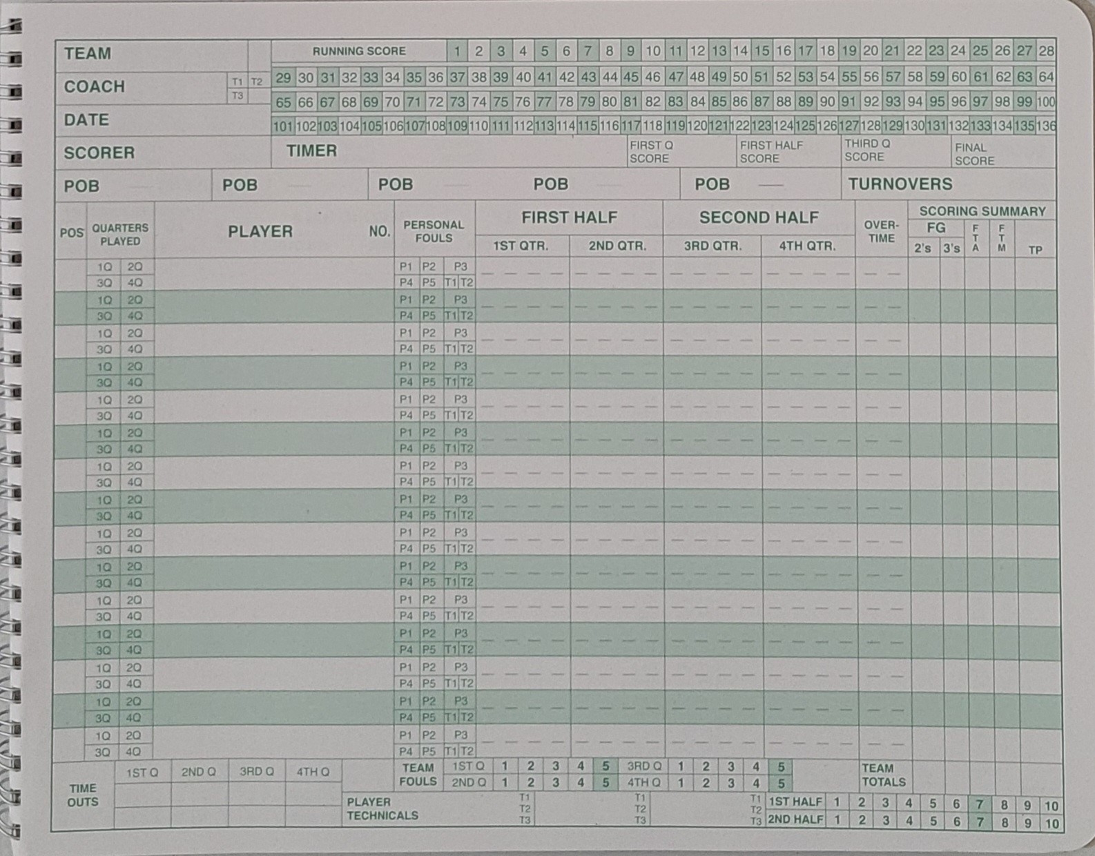 CRAMER MARK V UPDATED BASKETBALL SCOREBOOK 4 QTRS