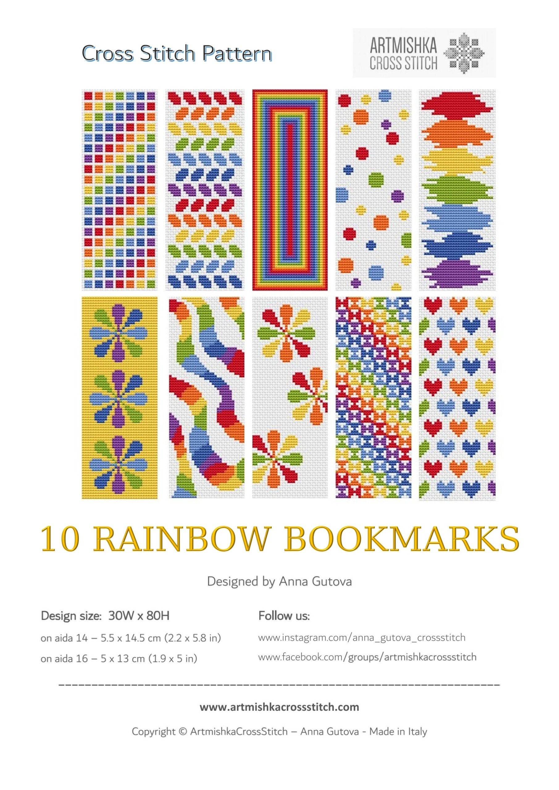 Cross Stitch Bookmark Pattern Set Of 10 Charts Rainbow Bookmarks Ebook PDF Digital Download Stitching Guide Is Included Artmishka Etsy