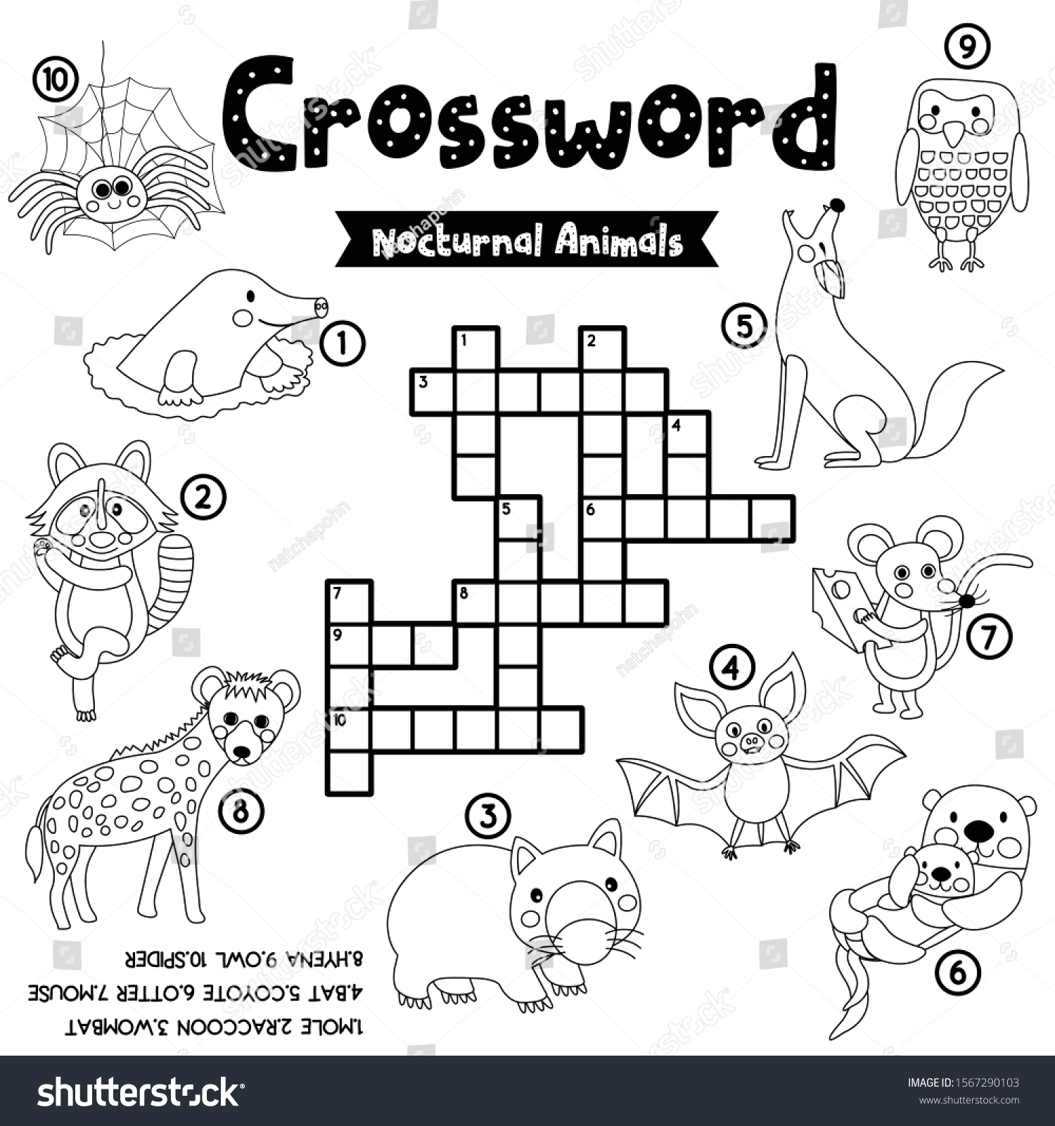 Crosswords Puzzle Game Nocturnal Animals Preschool Stock Vector Royalty Free 1567290103 Shutterstock