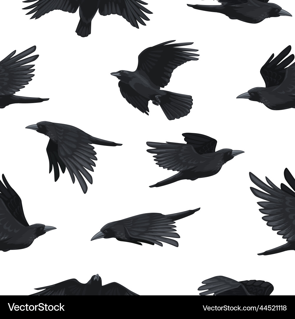 Crow Pattern Seamless Print Of Black Flying Vector Image